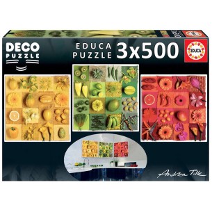 PUZZLE 3x500 pcs Frutos & Flores - EDUCA