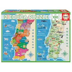 PUZZLE 2x100 pcs Distritos de Portugal - EDUCA