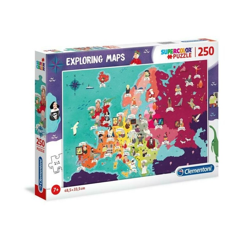 PUZZLE Super 250 pcs Mapa Europa - Grandes Europeus - CLEMENTONI