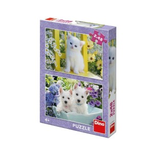 PUZZLE 2x48 pcs Gatos e Cachorrinho - DINO