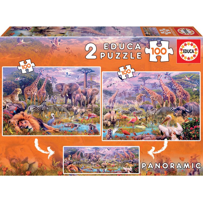 PUZZLE 2x100 pcs - Animais Selvagens - EDUCA