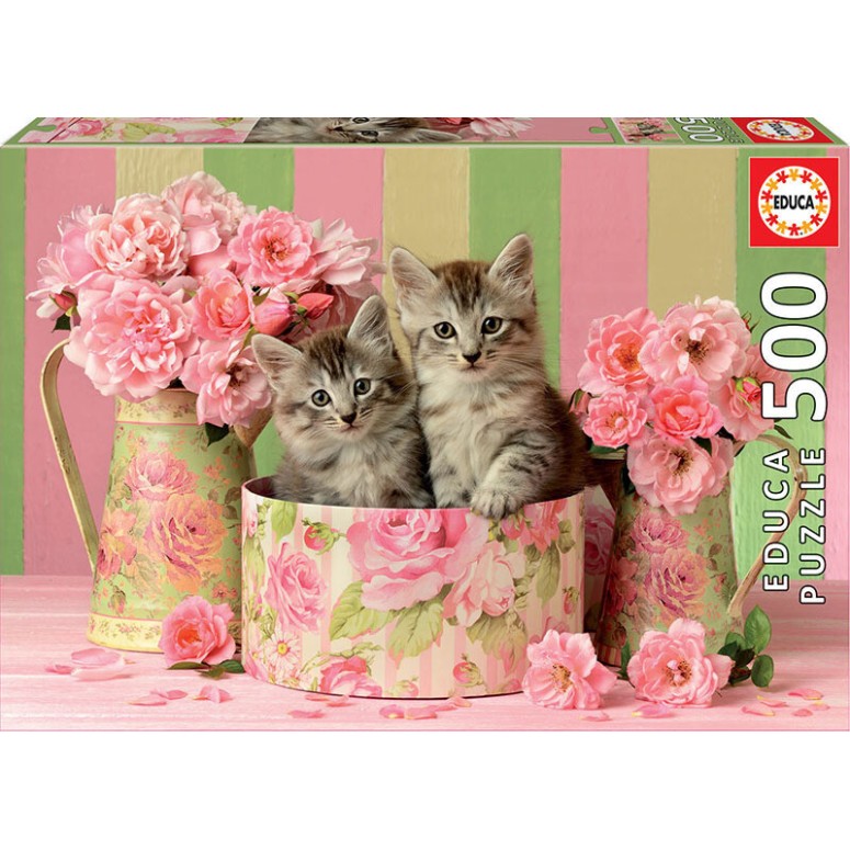 PUZZLE 500 pcs Gatinhos com Rosas  - EDUCA