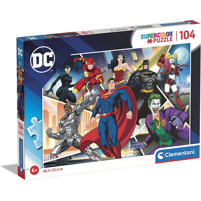 PUZZLE Super 104 pcs DC COMICS SUPER HERÓIS E VILÕES -- CLEMENTONI