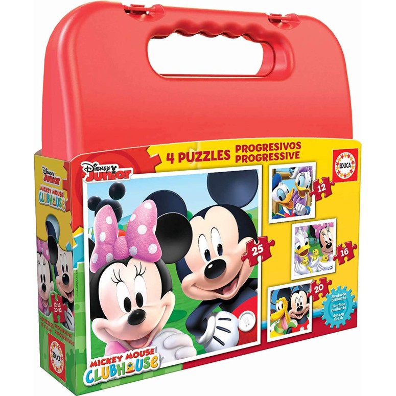 PUZZLE 12/16/20/25PCS  COM MALA Mickey - EDUCA