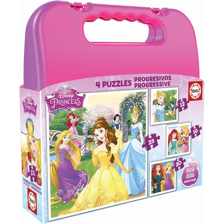 PUZZLE 12/16/20/25PCS  COM MALA Princesas Disney- EDUCA