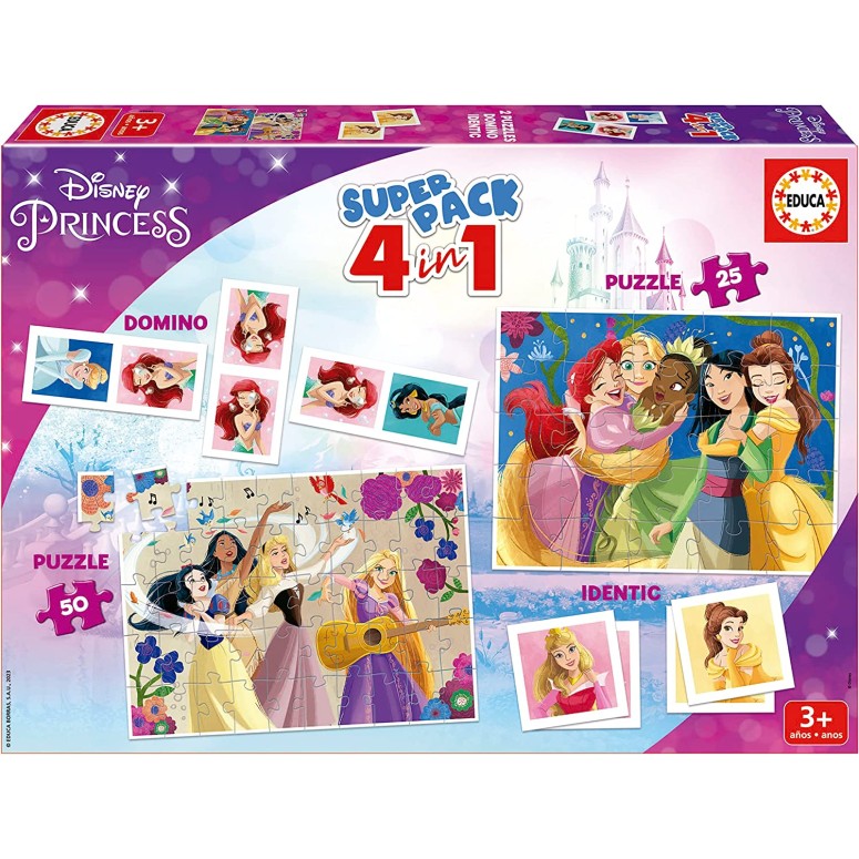 SUPER PACK C/ 2 PUZZLE 2x25 pcs DÓMINO E IGUAIS - Princesas - Disney - EDUCA