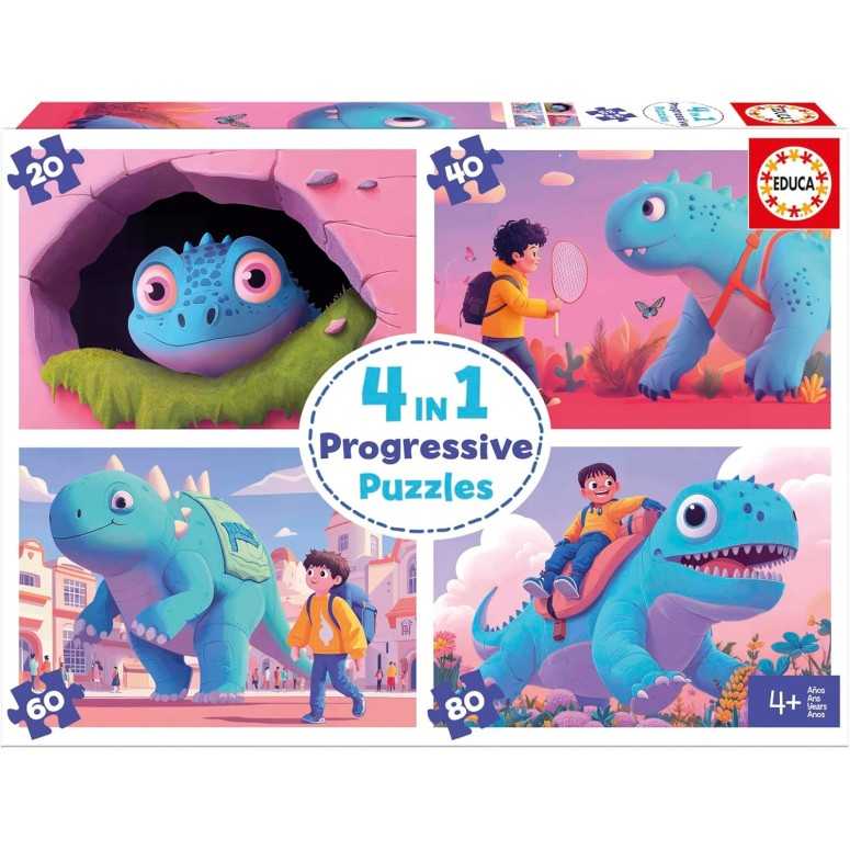 PUZZLE Progressivo 4 em 1 ( 20 - 40 - 60 - 80 PCS) Dinos Amigáveis - EDUCA