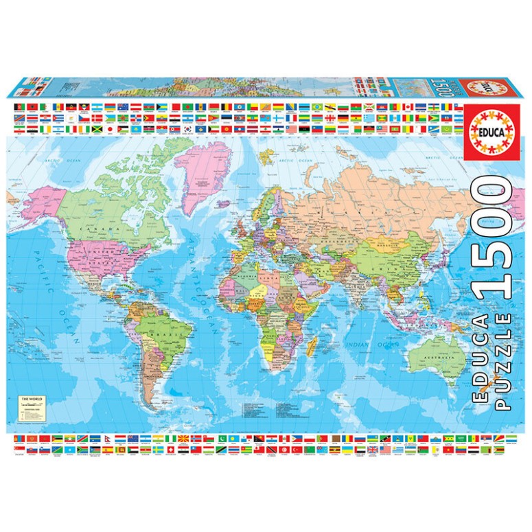 PUZZLE 1500 pcs - Mapa Mundo político - EDUCA