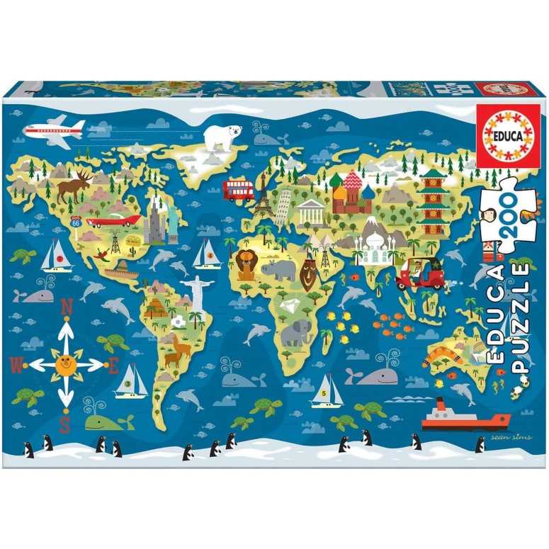 PUZZLE 200 pcs- Mapa Mundo - EDUCA